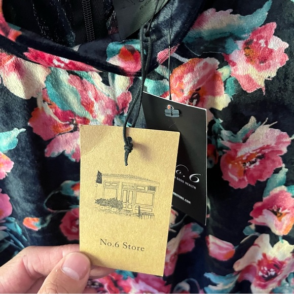 NWT NO. 6 STORE black pink floral mock neck knit suede long sleeve bodysuit - Picture 5 of 7